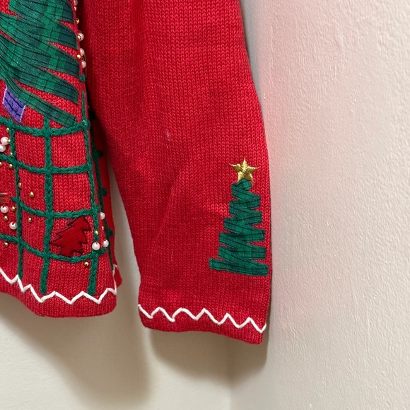 Vtg Original Studio Joy Festive Woman's Ugly Christmas Tree Cardigan Sweater L - Picture 3 of 11